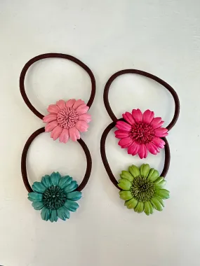 Small 12 Petals Genuine Leather Flower Scrunchies / Hair Ties