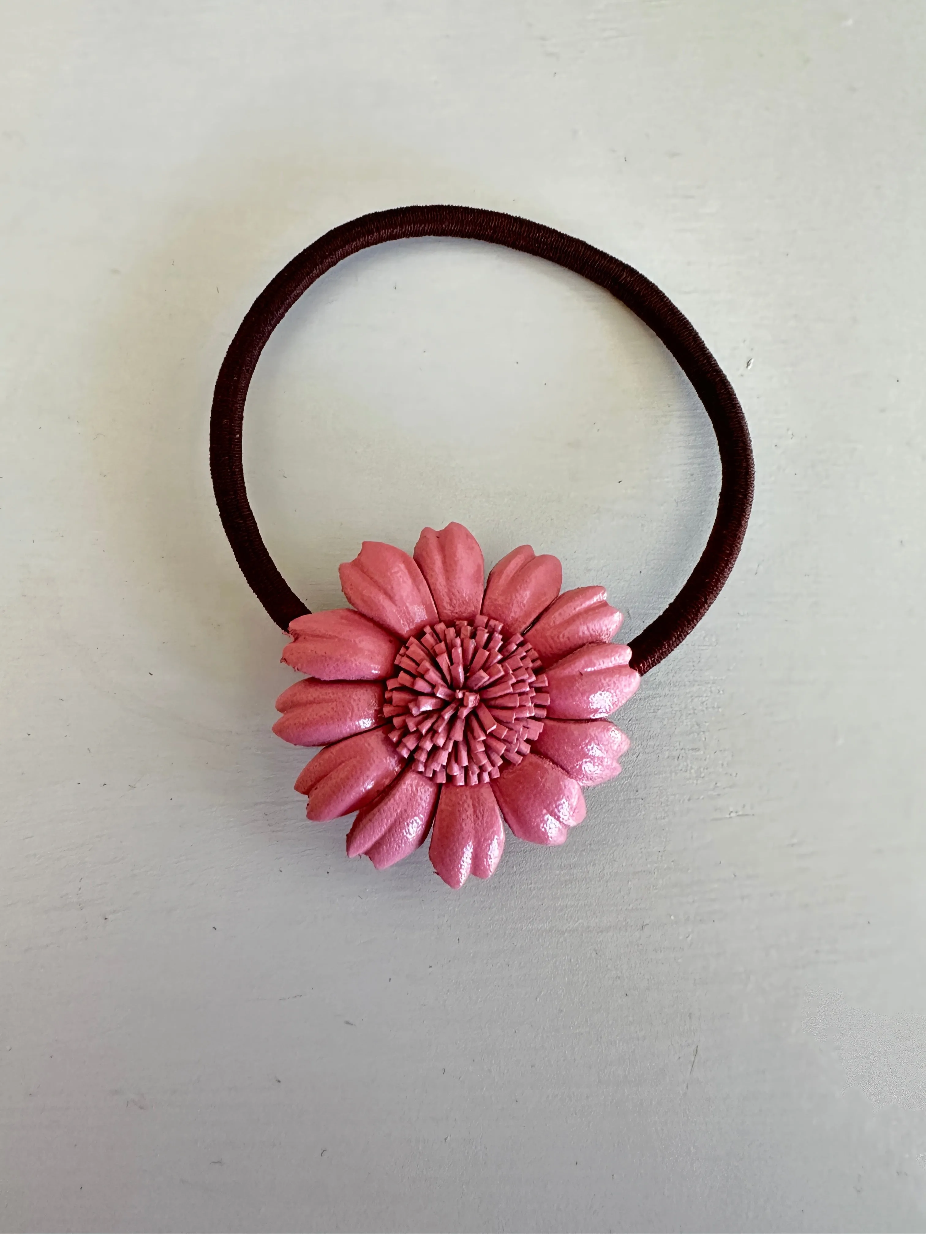 Small 12 Petals Genuine Leather Flower Scrunchies / Hair Ties