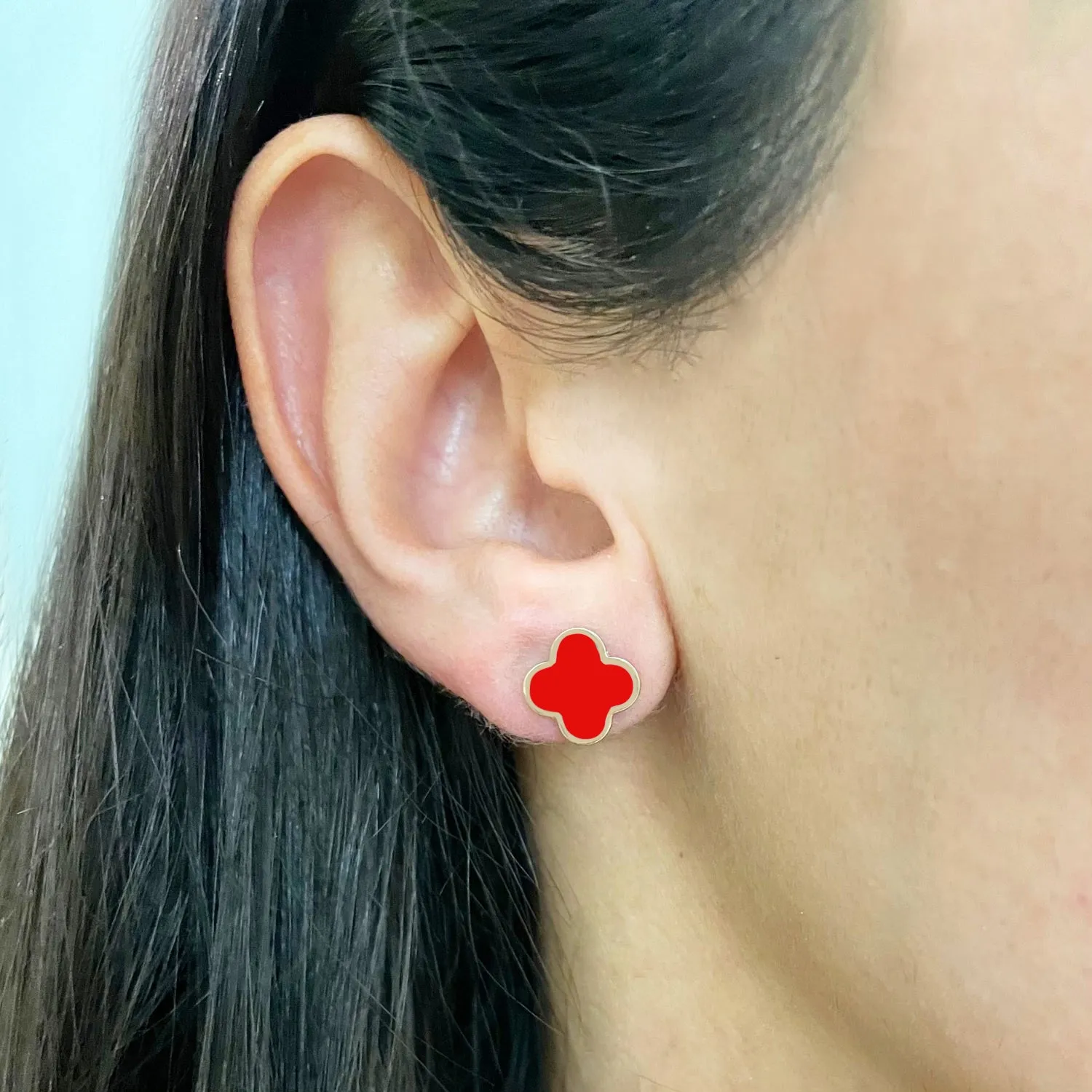 Small Coral Clover Stud Earrings