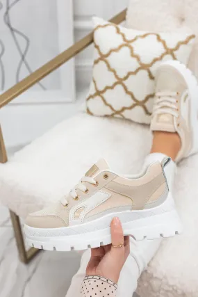 Sneakers beige con pannelli a contrasto