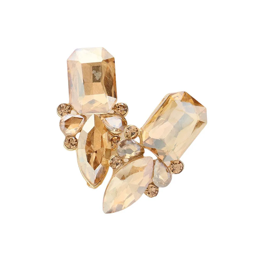 Square Marquise Stone Cluster Evening Earrings