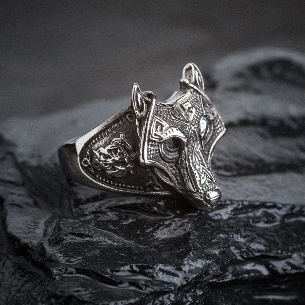 Stainless Steel Wolf Head Viking Ring