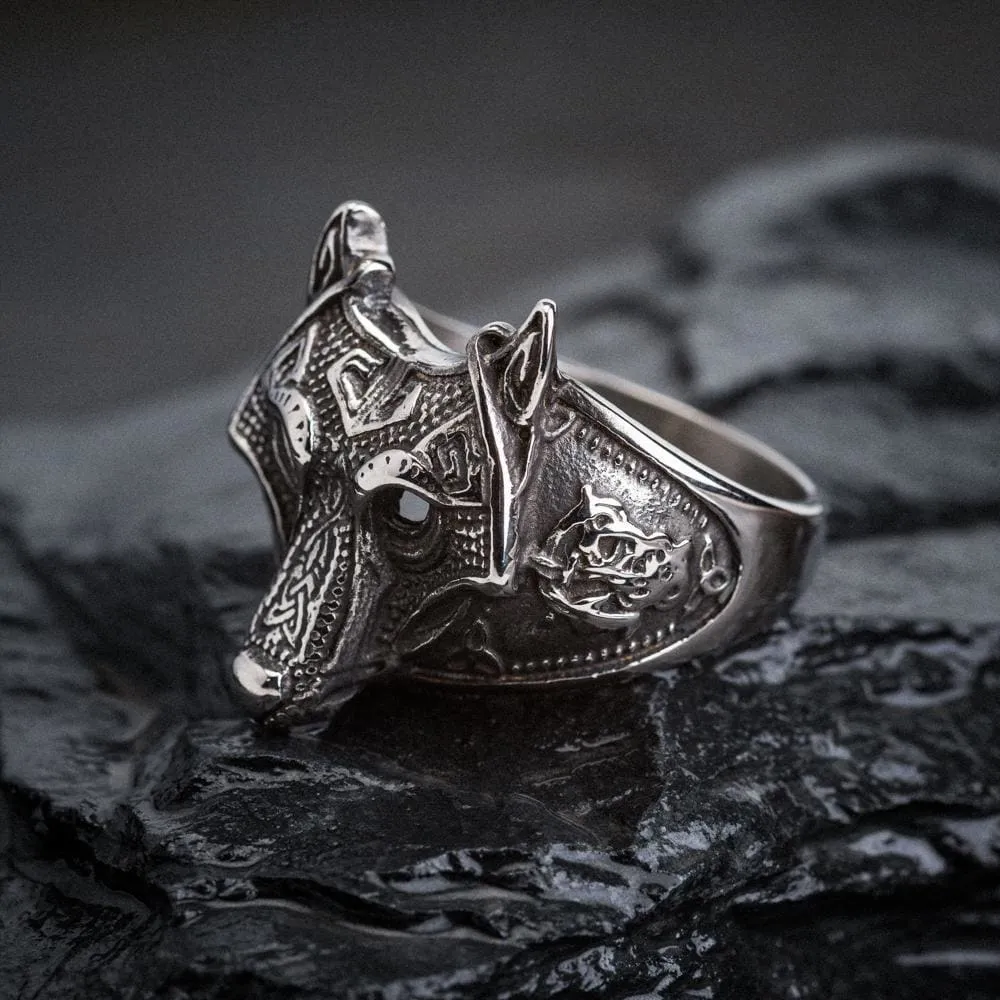 Stainless Steel Wolf Head Viking Ring