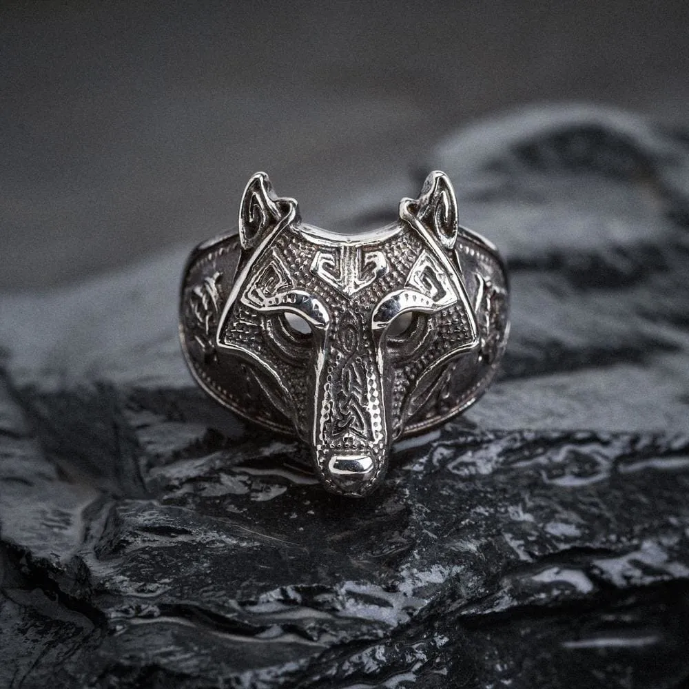 Stainless Steel Wolf Head Viking Ring