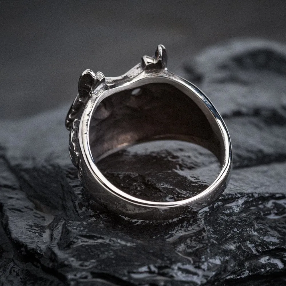 Stainless Steel Wolf Head Viking Ring