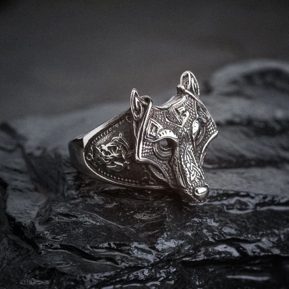 Stainless Steel Wolf Head Viking Ring