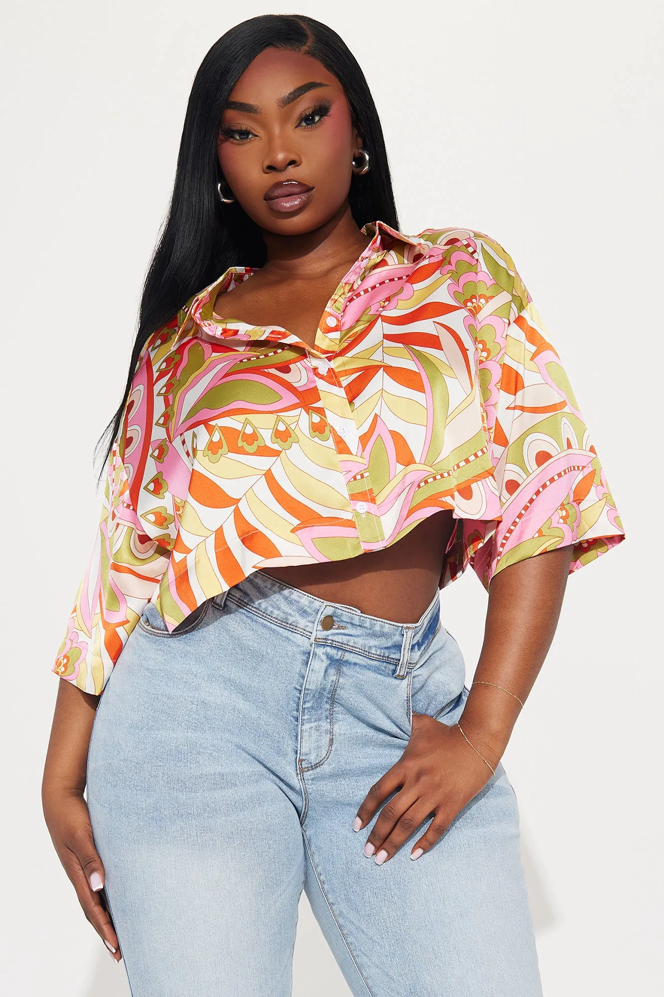 Summer Heat Satin Shirt - Ivory/combo