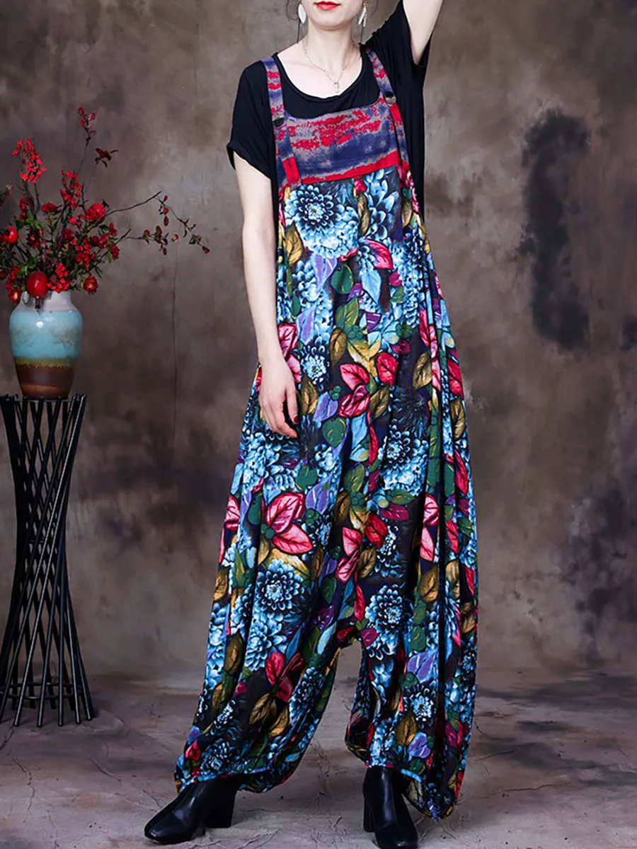 Summer Vintage Floral Women Retro Jumpsuit