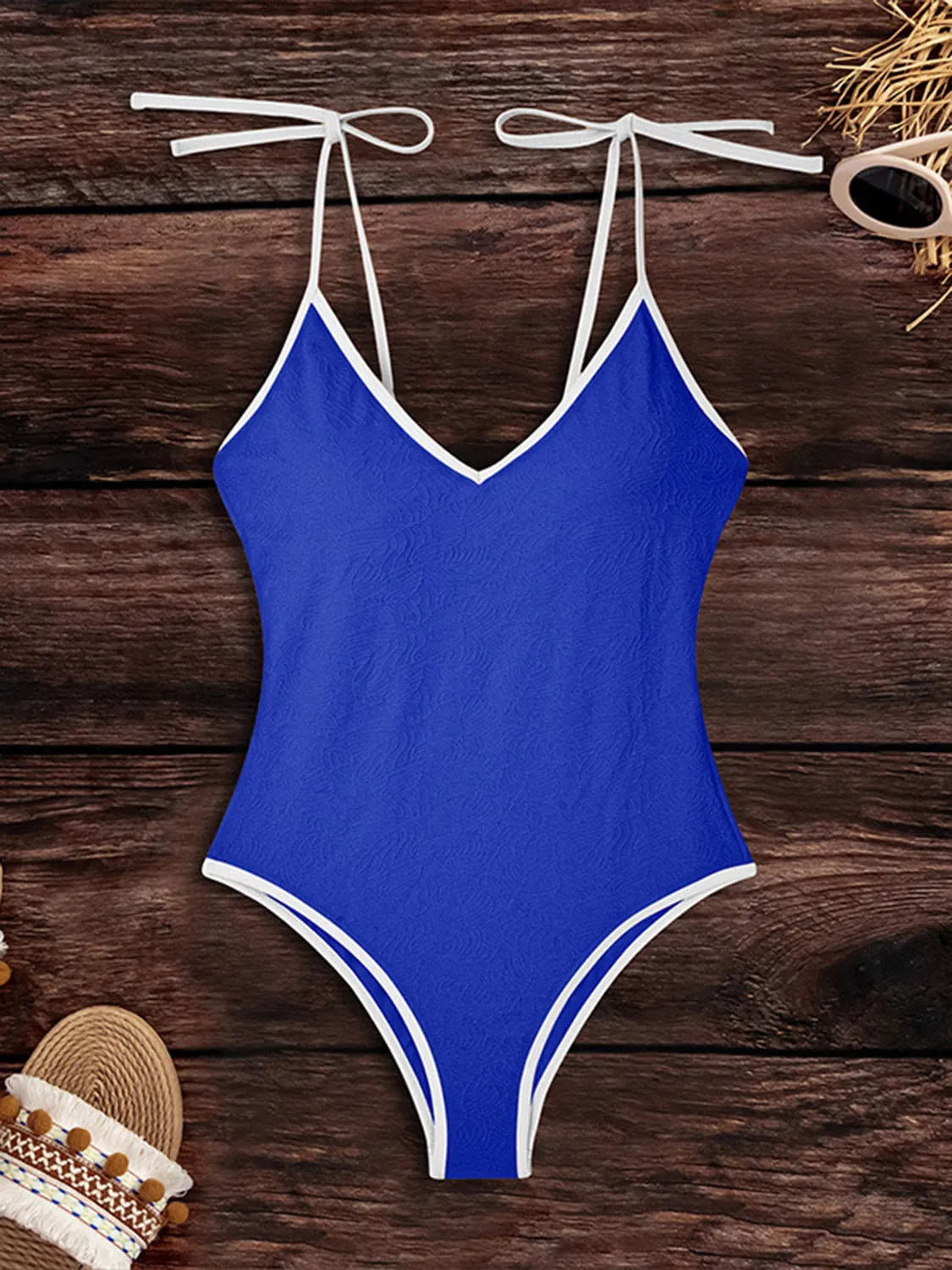 Sunset Vacation  Tied V-Neck Spaghetti Strap One-Piece Swimwear