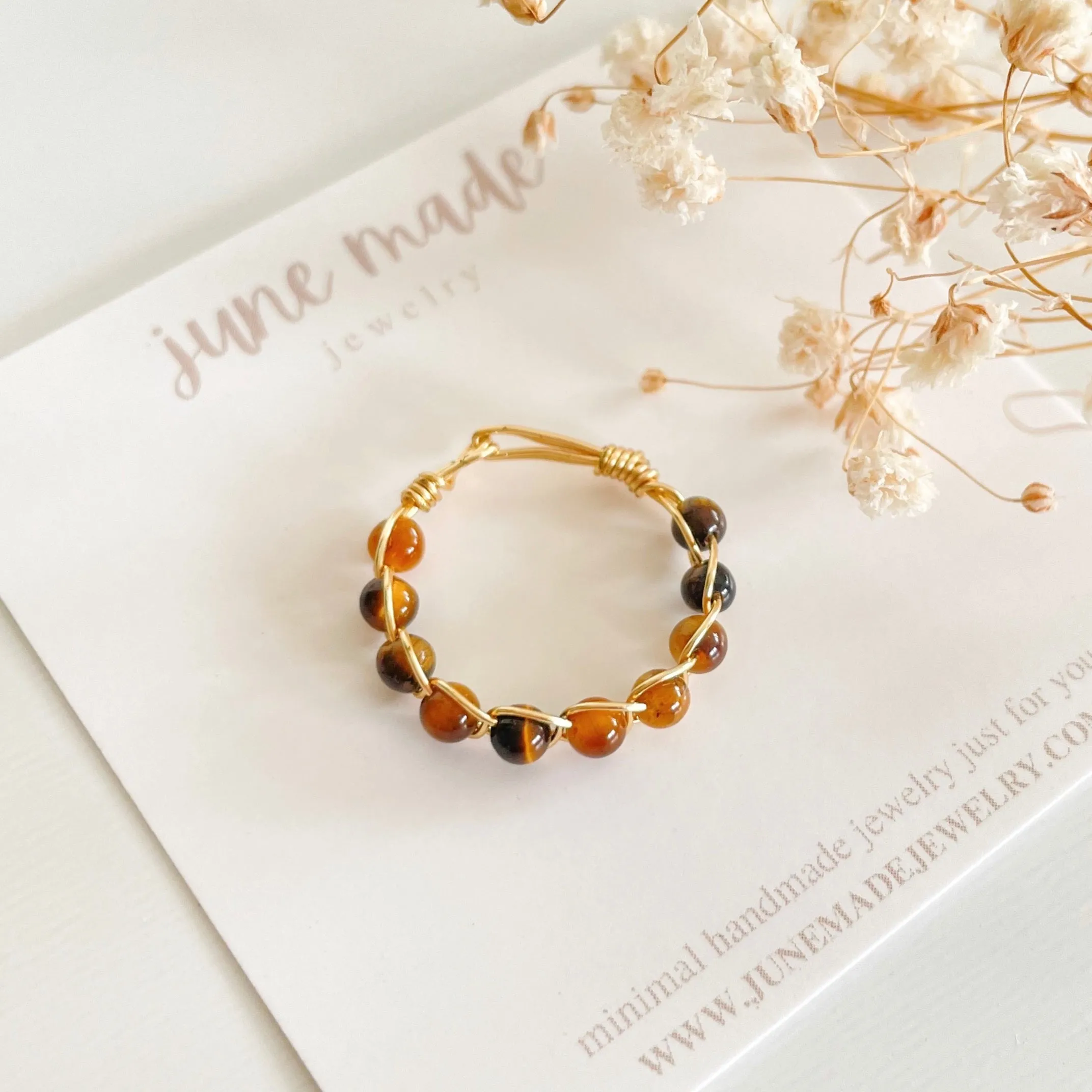 Tigers Eye Braided Wire Ring