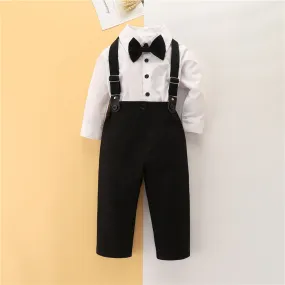 Toddler kids boys White shirt back pants gentleman suit