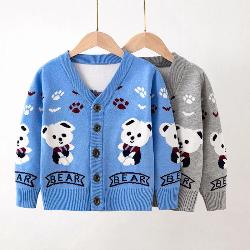 Toddler Kids Solid Cartoon Bear Knitting Sweater Cardigan Coat