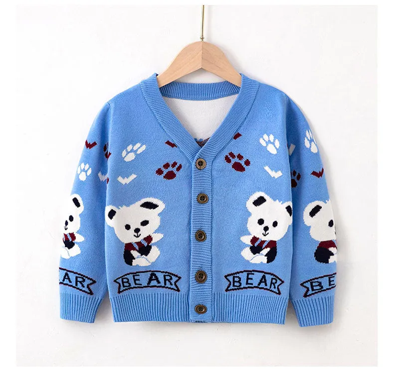 Toddler Kids Solid Cartoon Bear Knitting Sweater Cardigan Coat