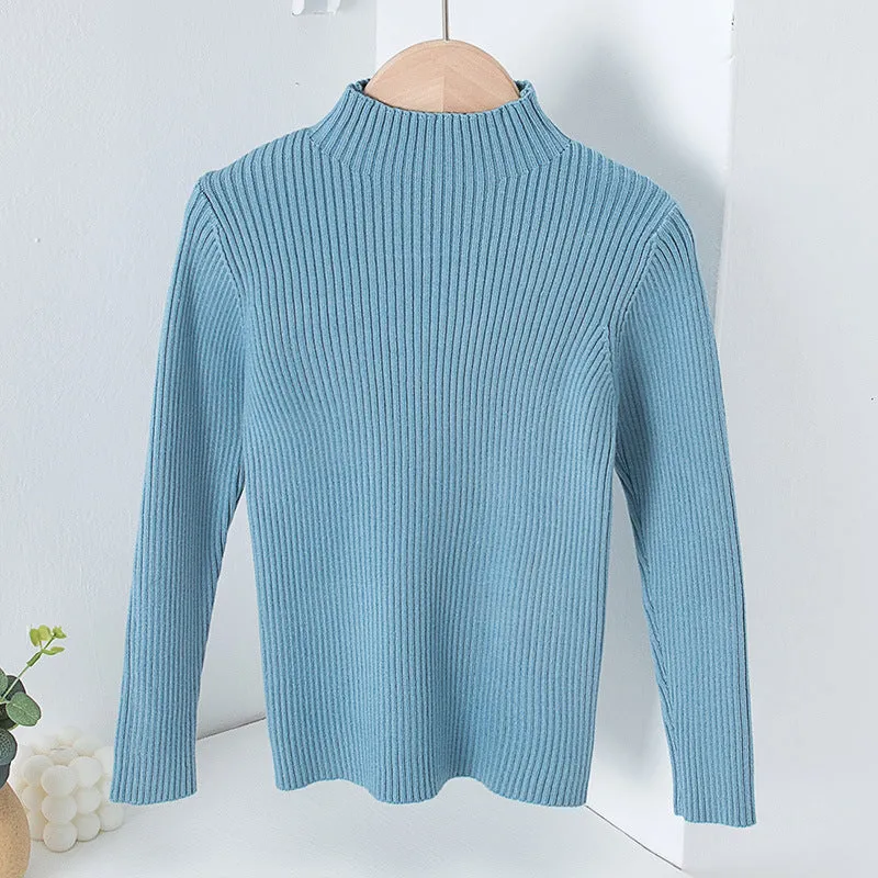 Toddler Kids Solid Color Half High Neck Sweater Knitted Base Top