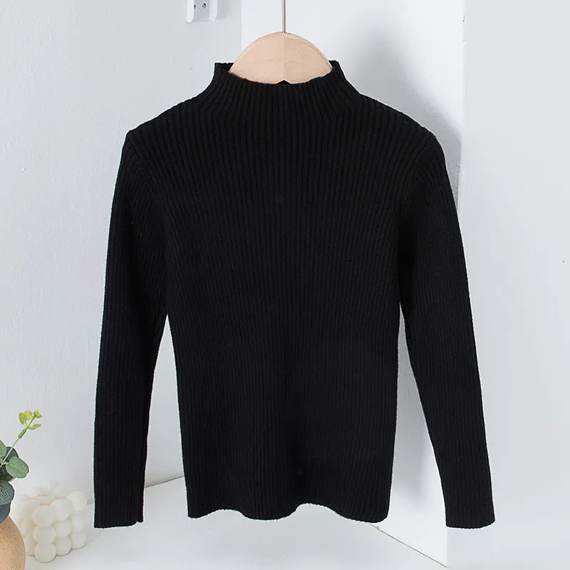 Toddler Kids Solid Color Half High Neck Sweater Knitted Base Top