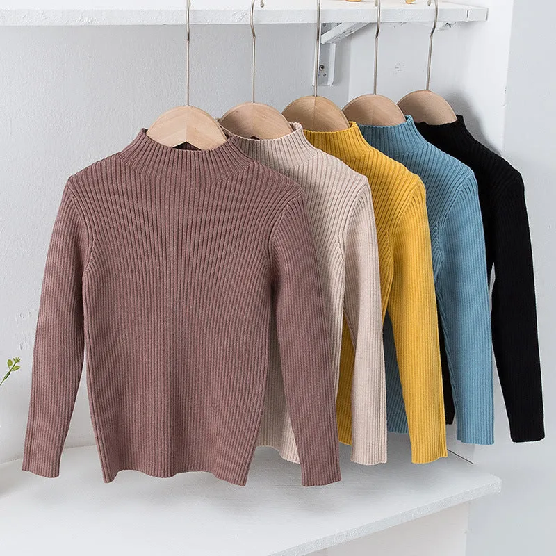 Toddler Kids Solid Color Half High Neck Sweater Knitted Base Top