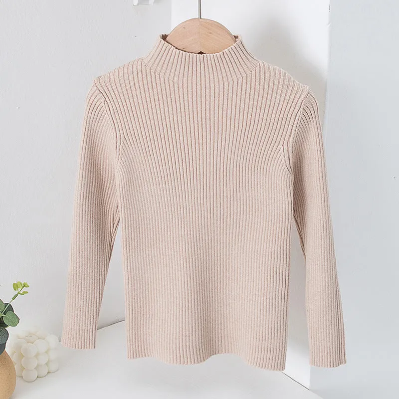 Toddler Kids Solid Color Half High Neck Sweater Knitted Base Top