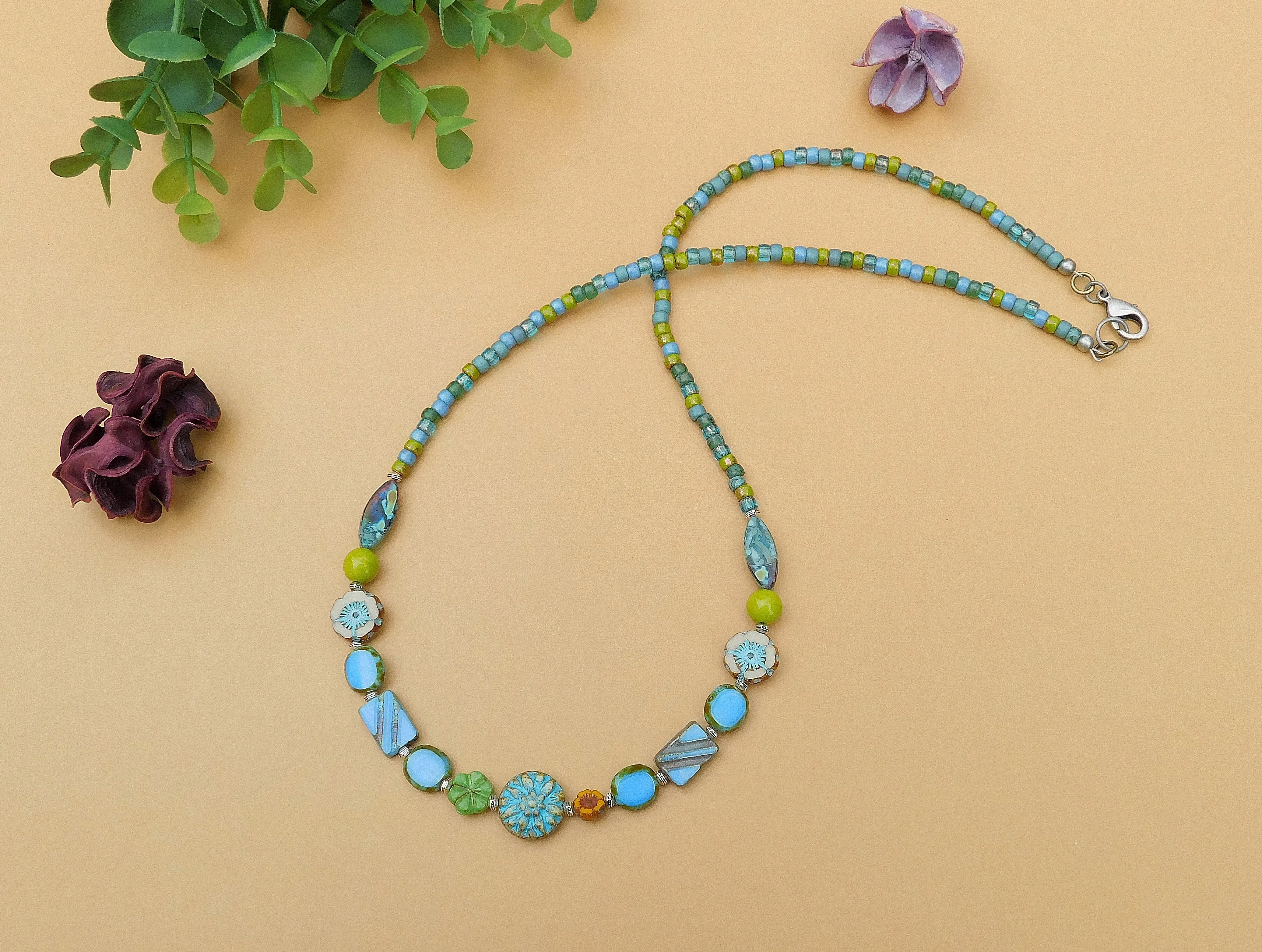 Tropical Beach Inspired Czech Boho Necklace