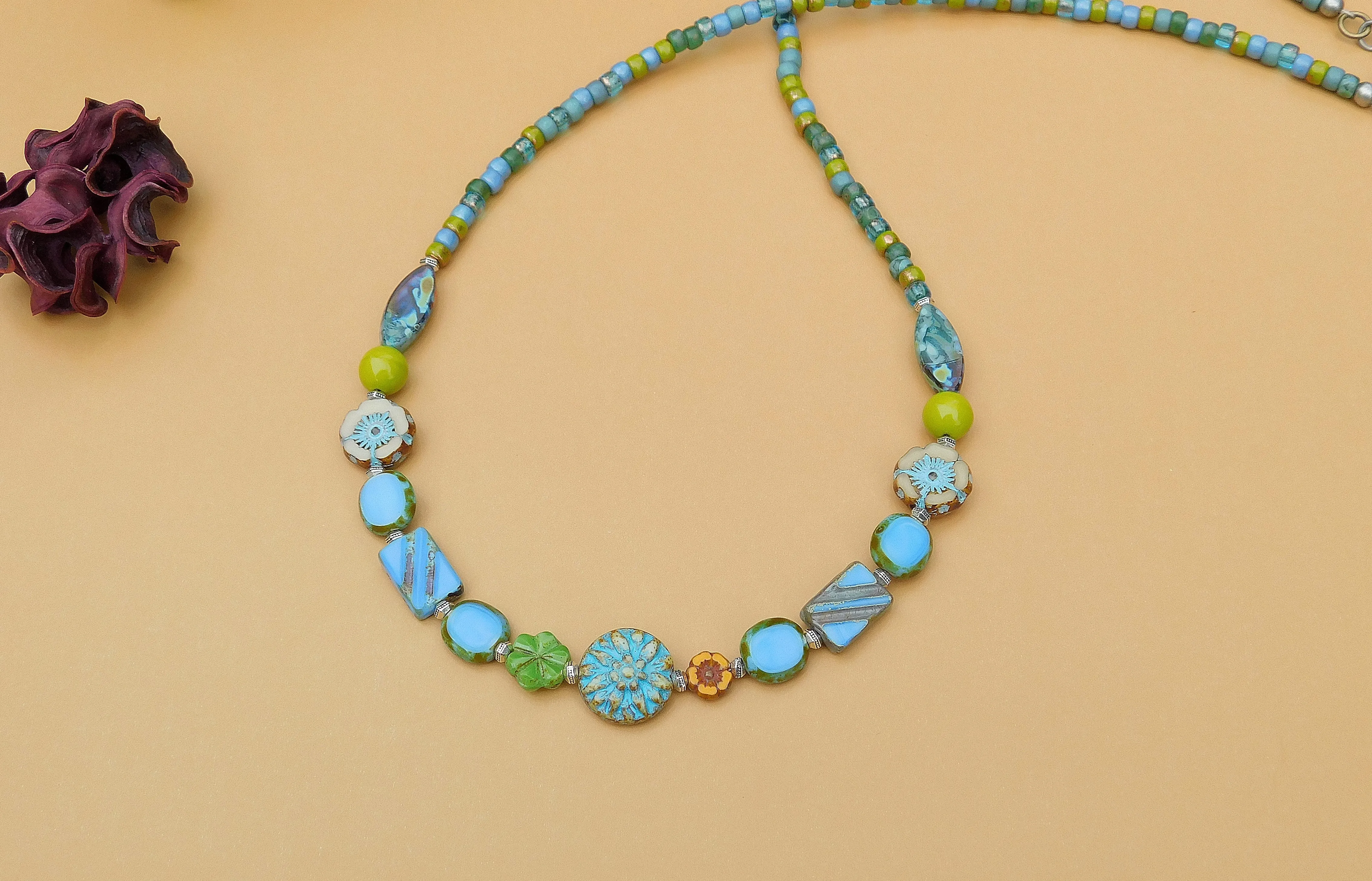 Tropical Beach Inspired Czech Boho Necklace