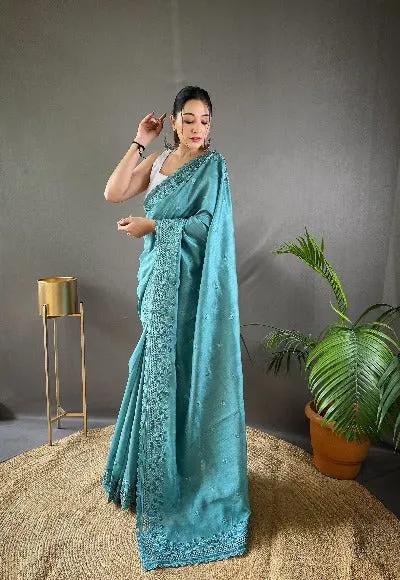 Turquoise Blue Pure Soft Matka Silk Cutwork Saree