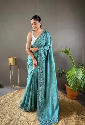 Turquoise Blue Pure Soft Matka Silk Cutwork Saree