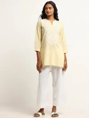 Utsa Yellow Floral Embroidered Cotton Kurti