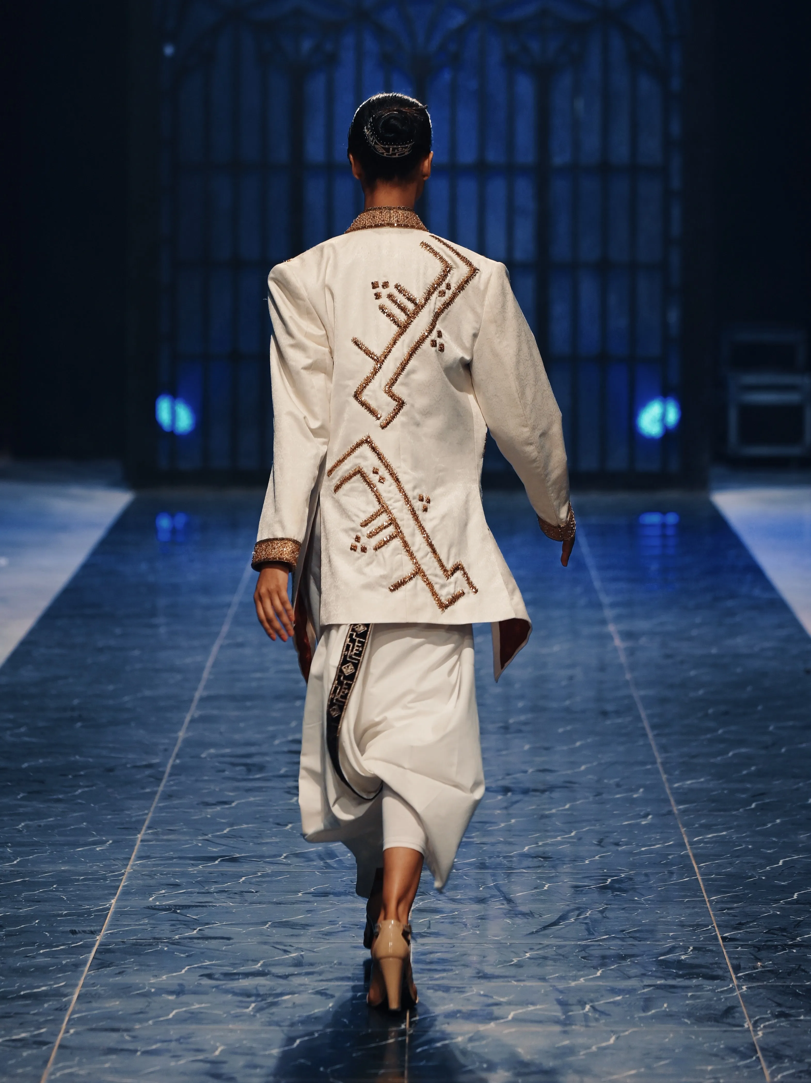 White Embroidered Sherwani and Dhoti