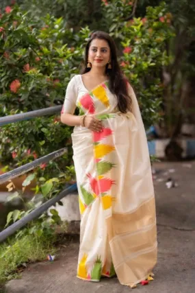 White Ivory Soft Silk Temple Woven Saree