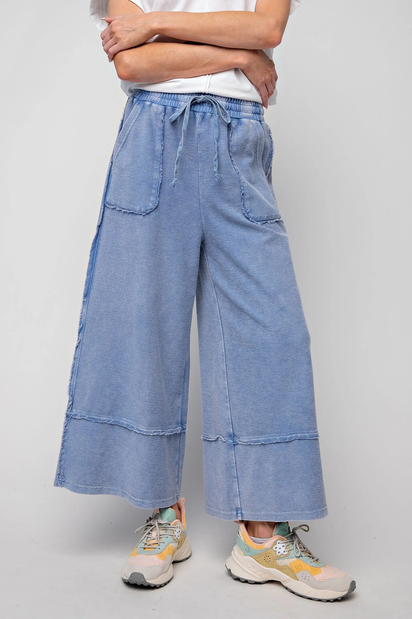 Wide Leg Palazzo Pants in Blue  (1X-2X)