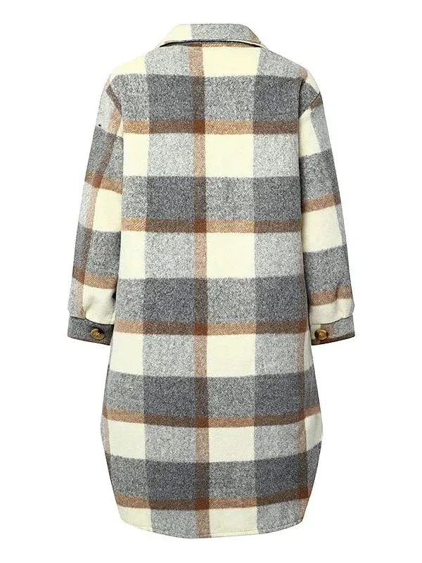 Winter Plaid Wool Blend Shacket Jacket for Women