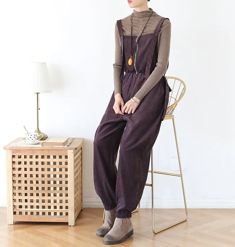 Women Autumn Corduroy Solid Retro Jumpsuit