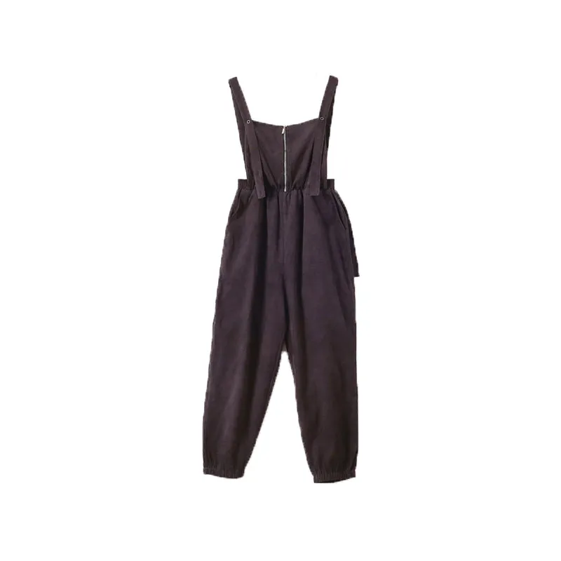 Women Autumn Corduroy Solid Retro Jumpsuit