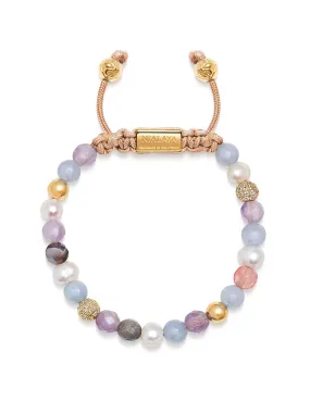 Women's Beaded Bracelet with Aquamarine, Amethyst Lavender, Cherry Quartz, Pearls and Botswana Agate