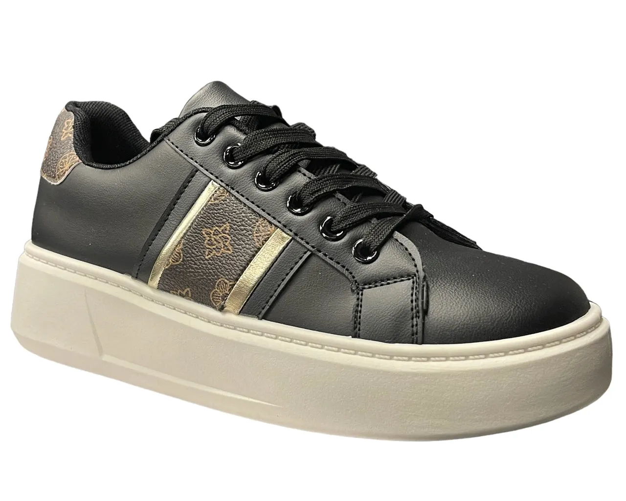 Women's Chunky Sole Lace Up Faux Leather Trainers